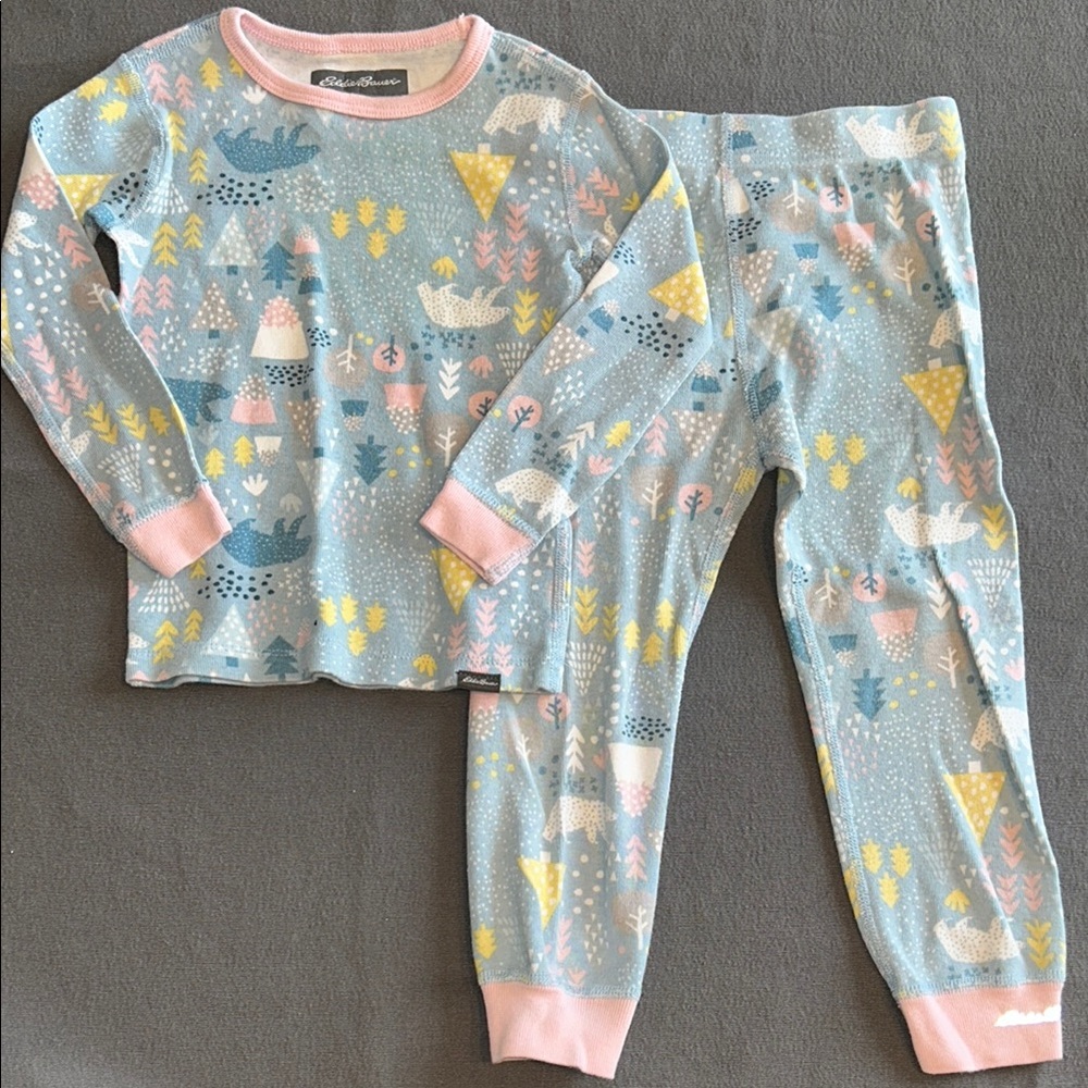 Eddie Bauer Kids Cotton Pajamas in Blue with Pink Trim